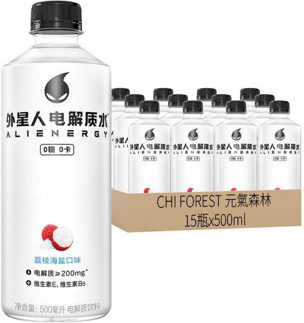 CHI FOREST 元氣森林 外星人電解質水運動飲料 荔枝海鹽風味, 500ml, 15瓶