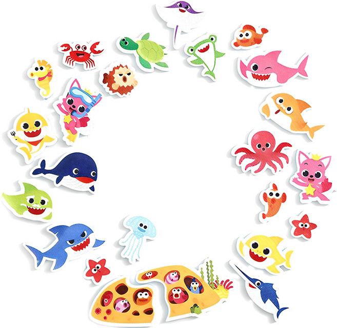 핑크퐁 목욕놀이 스티커 아기상어, 혼합색상, 1세트
