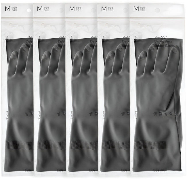 생활공작소 고무장갑, 그레이, 중(M), 5개