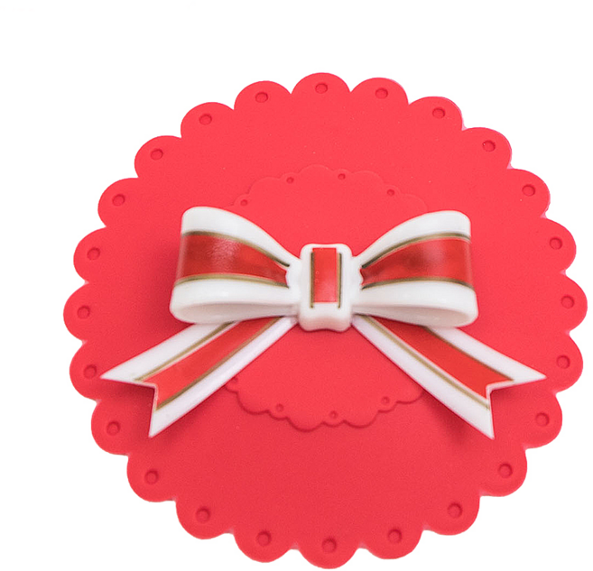 Beatrice 碧翠絲 矽膠防塵杯蓋 食品級矽膠 耐冷耐熱 防塵防漏, 紅底 + 蝴蝶結, 1個