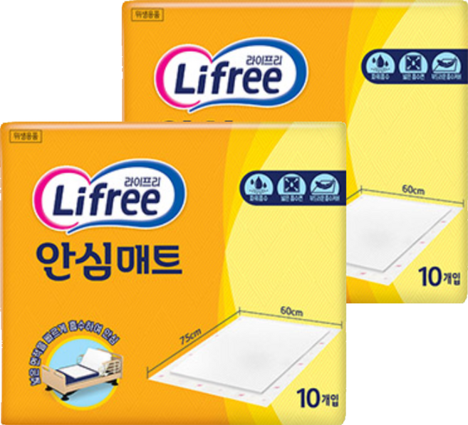 라이프리 안심 성인용 깔개 매트, 10개입, 2개, 60x75cm
