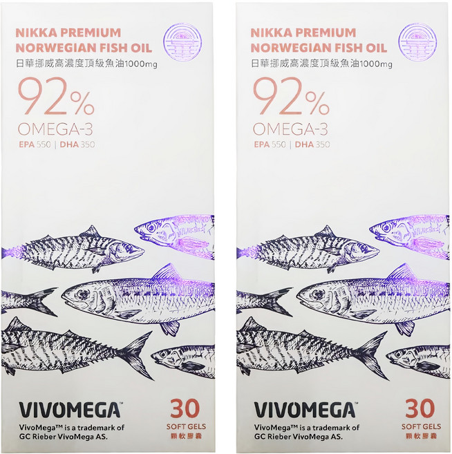日華 挪威高濃度頂級魚油 EPA + DHA 92% 1000mg, 30顆, 2組