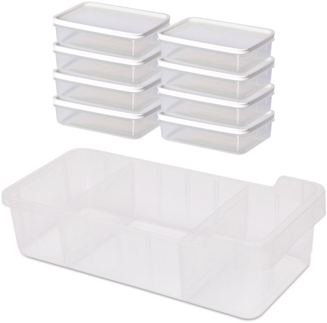 씨밀렉스 냉장고 냉동실 보관 정리 용기 화이트 600ml x 8p + 트레이 세트, 1세트