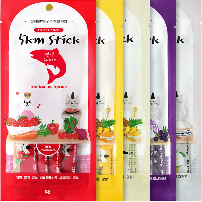 조공 전연령 고양이 강아지 오키로스틱 짜먹는 간식 5팩, 혼합맛(레드/옐로우닭/옐로우대구/퍼플/화이트), 280g, 280ml, 1세트