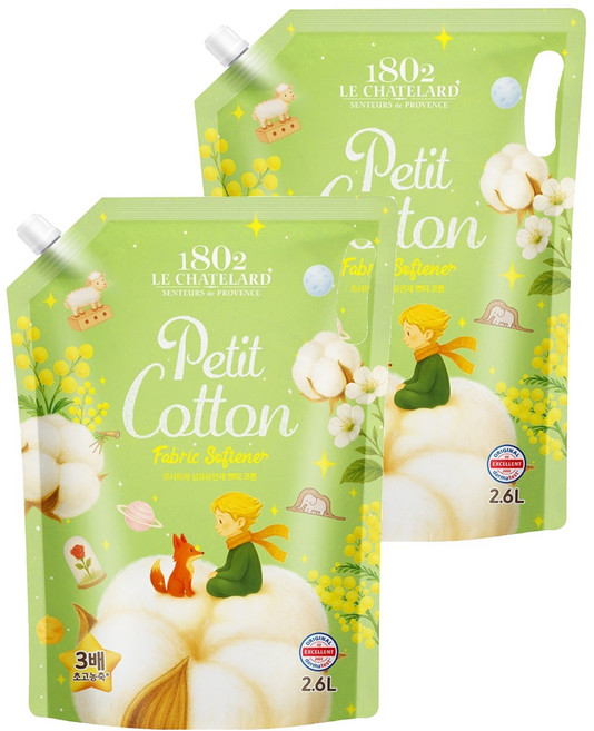 르샤트라1802 섬유유연제 쁘띠코튼 리필, 2.6L, 2개