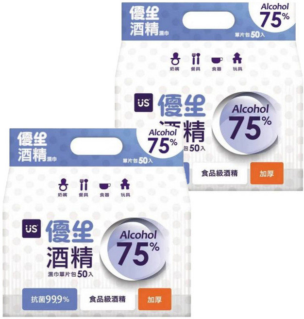 US baby 優生 75%酒精濕巾 加厚 單片包, 50包, 2袋