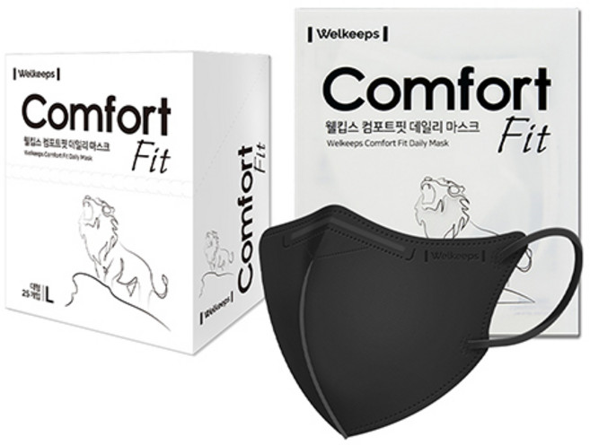 웰킵스 컴포트핏 데일리 새부리형 마스크 대형, 1개입, 25개, 블랙