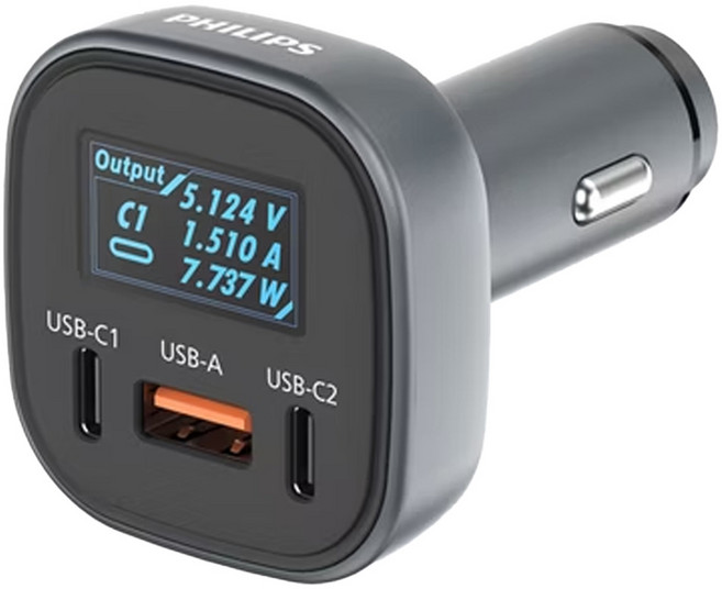 PHILIPS 飛利浦 黑金剛 電壓顯示車充 100W, DLP3540, 黑色
