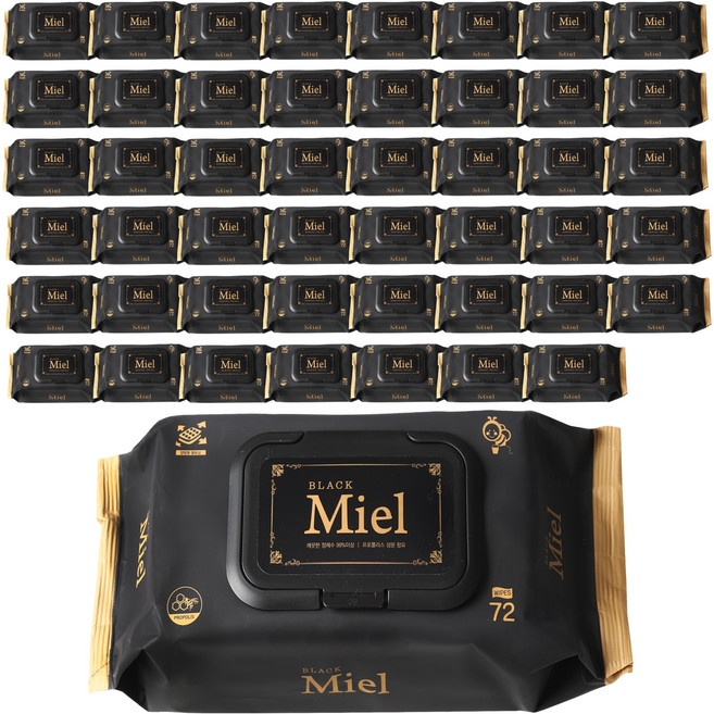 미엘 블랙 캡형 물티슈, 65g, 72매, 50개