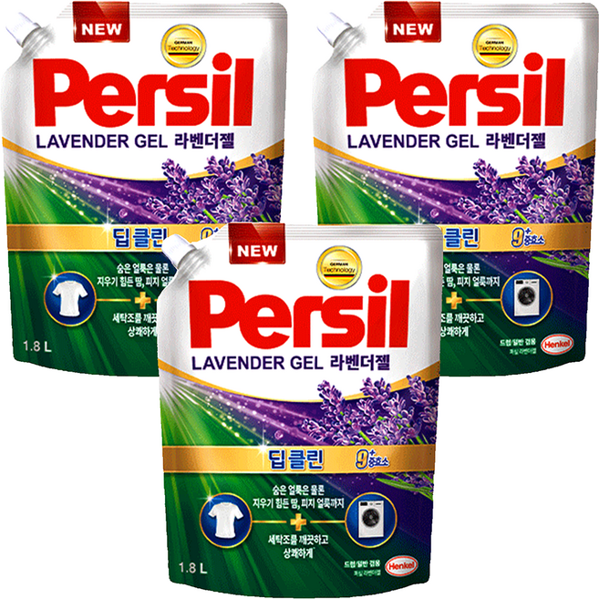 Persil 寶瀅 韓國原裝進口 9重酵素深層清潔洗衣凝露補充包 薰衣草香, 1.8L, 3包