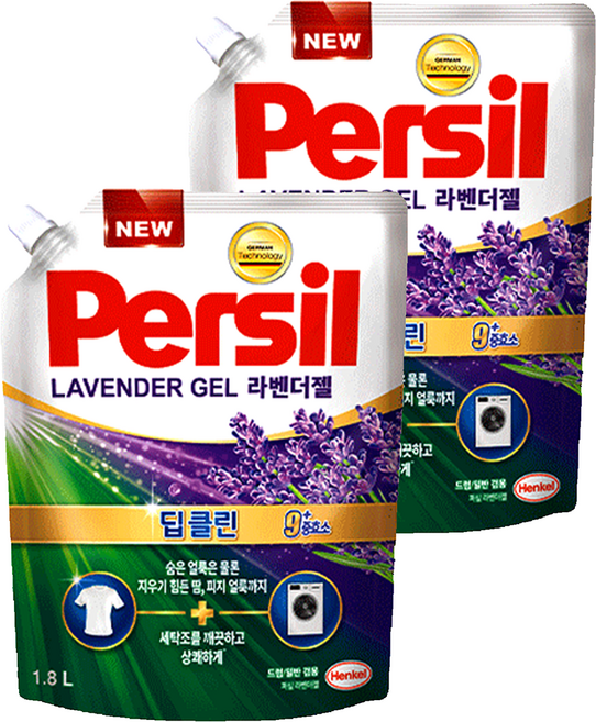 Persil 寶瀅 韓國原裝進口 9重酵素深層清潔洗衣凝露補充包 薰衣草香, 1.8L, 2包