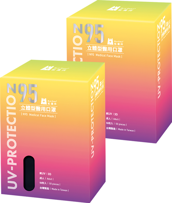 BLUE EAGLE 藍鷹牌 成人N95立體型醫用口罩, 深海藍, 50片, 2盒