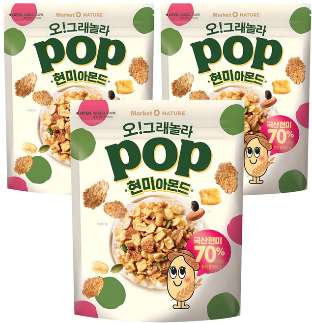 마켓오네이처 오 그래놀라 팝 현미아몬드, 3개, 340g