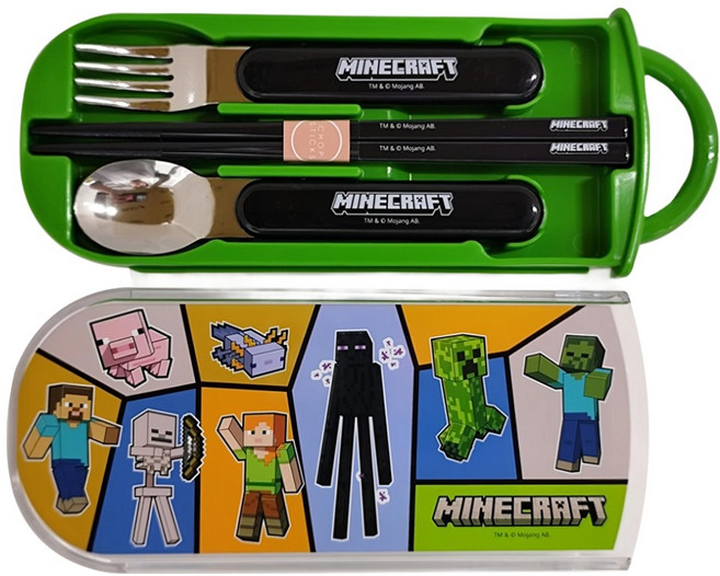 Skater 抗菌兒童3合1餐具組, Minecraft, 湯匙 + 叉子 + 筷子 + 外盒, 1組