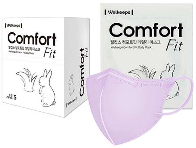 웰킵스 컴포트핏 데일리 새부리형 마스크 소형, 25개입, 1개, 라벤더