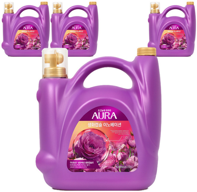 아우라 생화캡슐 섬유유연제 자스민머스크향 본품, 5.5L, 4개