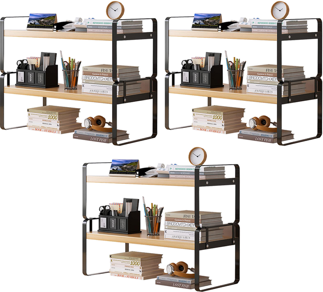 品屋 長雙層桌面置物架 0250 50cm, 雙層黑架 + 原木色, 3個