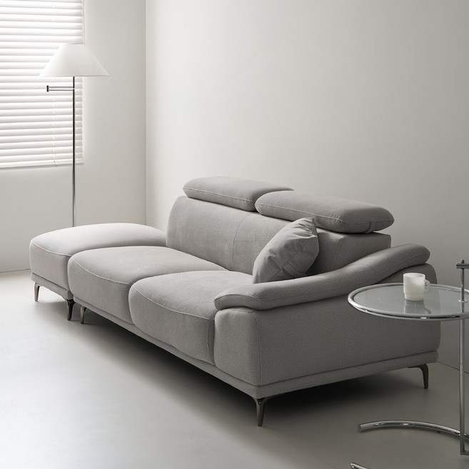 웰퍼니쳐 유화연 무빙헤드 코모도 패브릭 3.5인용 소파 좌형 + 스툴 + 쿠션 1p 세트 방문설치, 라이트그레이