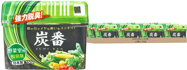 KOKUBO 小久保 炭番冰箱除臭劑 蔬果室用, 12個, 150g