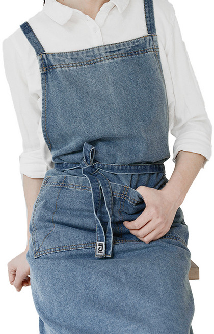 쥬비우 리본스트링 데님 앞치마, 진청, 1개