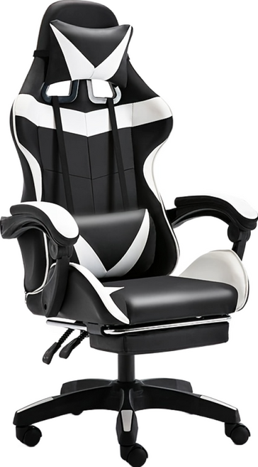 極速電競皮椅 升級擱腳抬 17kg, 黑白色