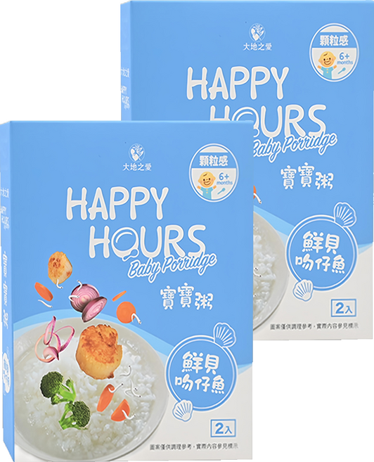 HAPPY HOURS 寶寶粥 6個月以上 2包, 鮮貝吻仔魚, 300g, 2盒