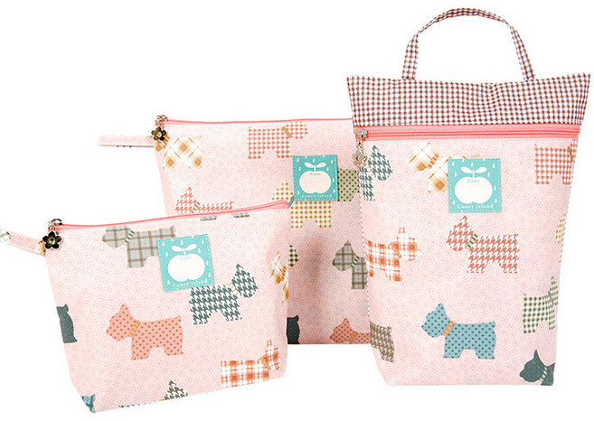 코니아일랜드 방수파우치 3종 세트, 아이러브독 핑크