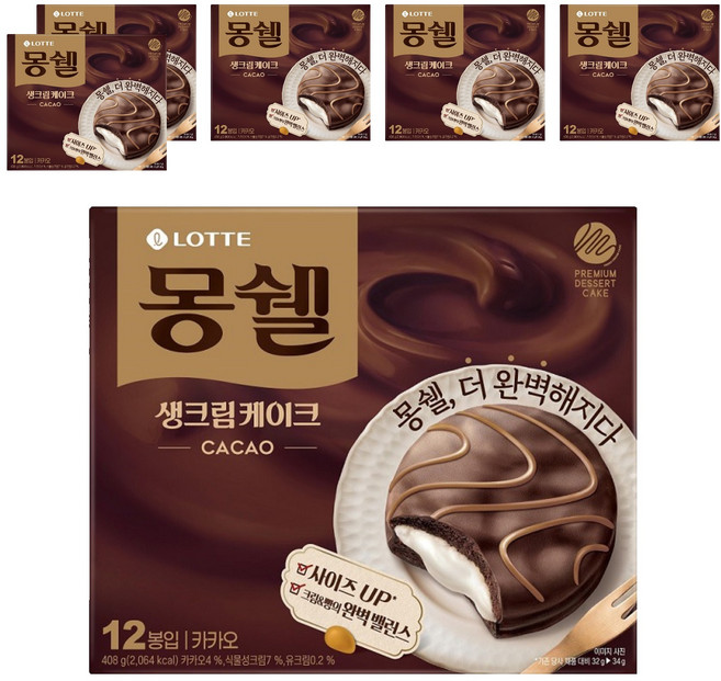 몽쉘 카카오 생크림 케이크 12p, 408g, 6개