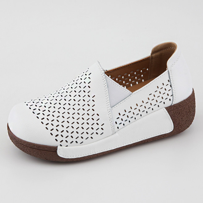 단골언니 여성용 소가죽 펀칭 키높이 포츠머 통굽 슬립온 5cm