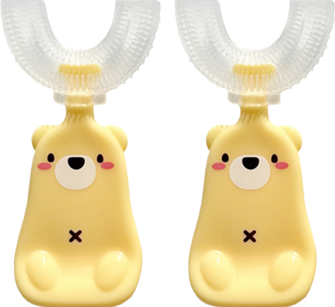 나와아기 U자형 실리콘 영유아칫솔, 노랑 곰, 1개입, 2개