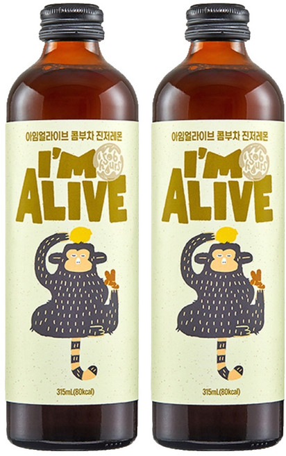 아임얼라이브콤부차 유리병 진저레몬, 315ml, 2개