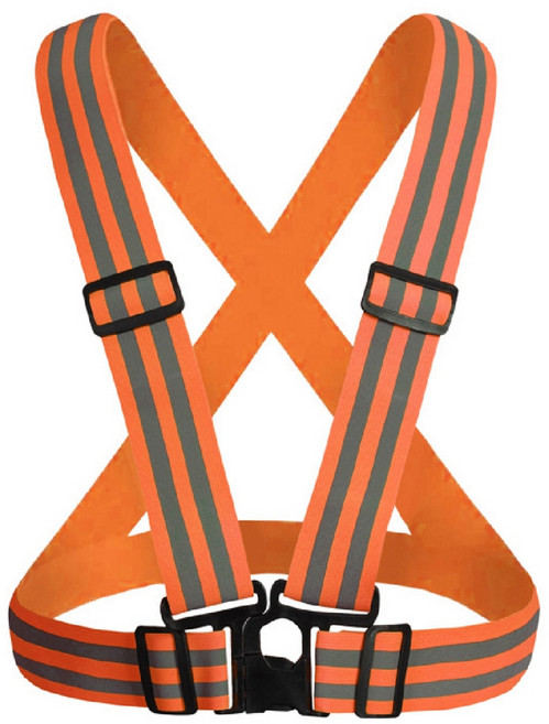 彈力伸縮安全防護反光背心帶 螢光橘 反光條設計 快拆卡扣 可調節肩帶 高能見度, 1件