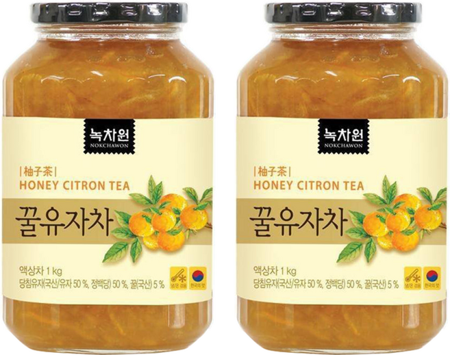 NOKCHAWON 綠茶園 蜂蜜柚子茶, 1kg, 1入, 2罐