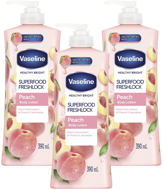 바세린 슈퍼푸드 바디로션 피치, 390ml, 3개
