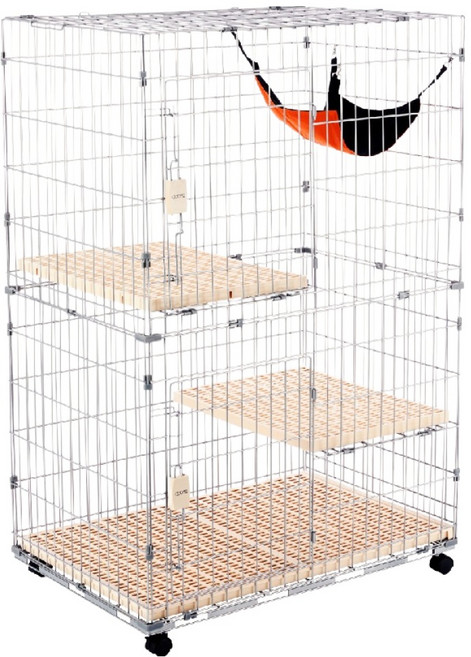 doter 寵愛物語 雙開雙層3尺貓籠 + 吊床, 灰色 + 橙色, 1組