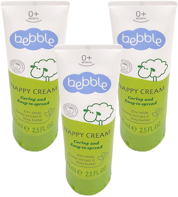 Bebble 貝朵 親膚屁屁膏 75ml 氧化鋅搭配親膚性高的蓖麻籽油與大豆油 不含酒精和人工色素, 3條