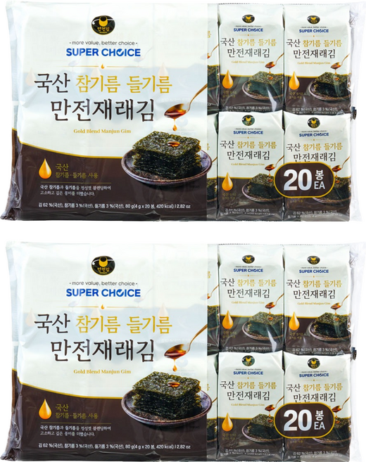 만전김 국산 참기름 들기름 재래김, 4g, 40개