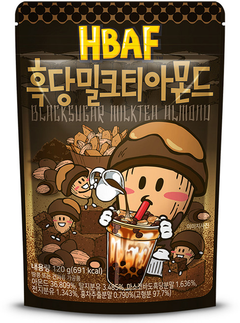 바프 흑당 밀크티 아몬드, 120g, 1개