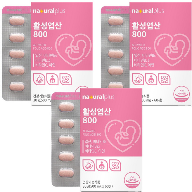 내츄럴플러스 활성 엽산 800 30g, 60정, 3개