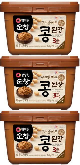 청정원순창 메주 콩된장 사각, 450g, 3개