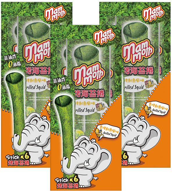 京奇貿易 mam moth MM象泰式烤海苔捲 香烤魷魚, 15g, 3盒