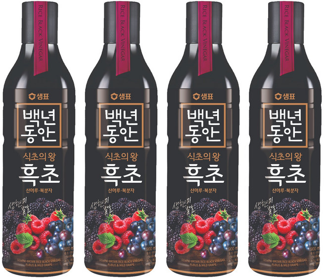 샘표 백년동안 산머루 복분자 현미발효 흑초, 900ml, 4개