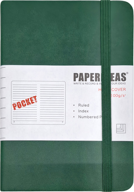 PAPERIDEAS A6 硬皮筆記本 188頁編號頁面 100g/m²無酸紙, 聖誕綠, 1本