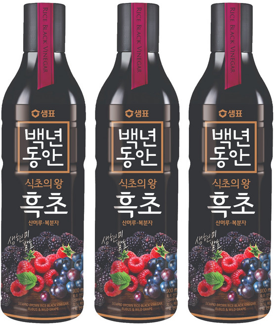 샘표 백년동안 산머루 복분자 현미발효 흑초, 900ml, 3개