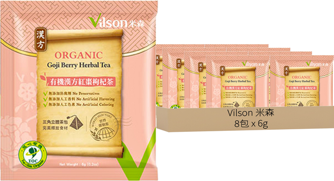 Vilson 米森 有機漢方紅棗枸杞茶, 8包, 6g, 1盒