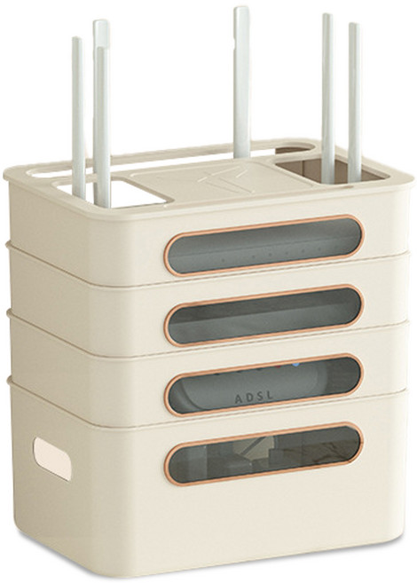 블루레이크 공유기 셋톱박스 케이블 정리함 4단, 1개, 미색