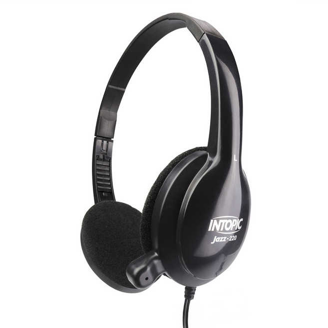 INTOPIC 廣鼎 頭戴式耳機麥克風 Jazz-220 3.5mm鍍金雙接頭 音量控制 可調式頭帶, 黑色