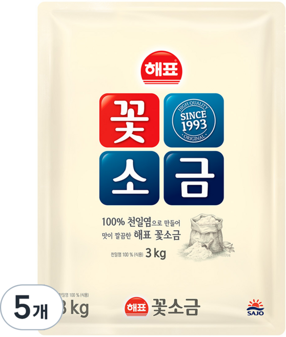 해표 꽃소금, 3kg, 5개