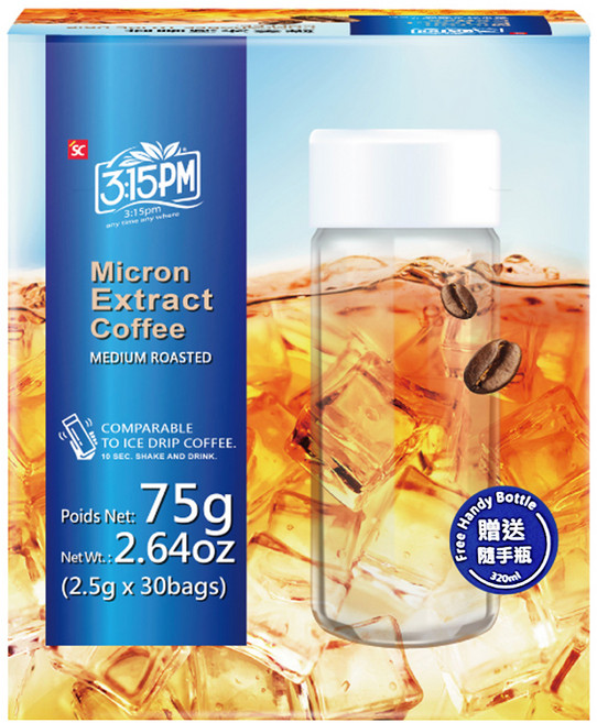 3點1刻 微米冷萃咖啡 中烘焙, 咖啡粉 30包 + 隨手瓶 320ml, 1盒