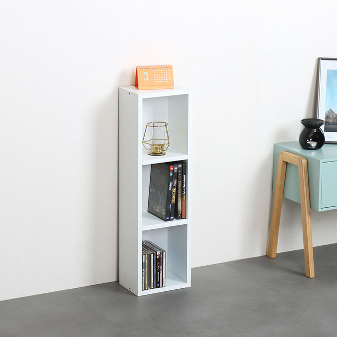 타워형 틈새장 DVD장 3단, 화이트